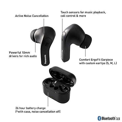 Panasonic ErgoFit True Wireless Earbuds with Noise Cancelling, in Ear Headphones with XBS Powerful Bass, Bluetooth 5.3, Charging Case - RZ-B310W - style: Earbuds with Noise Cancelling