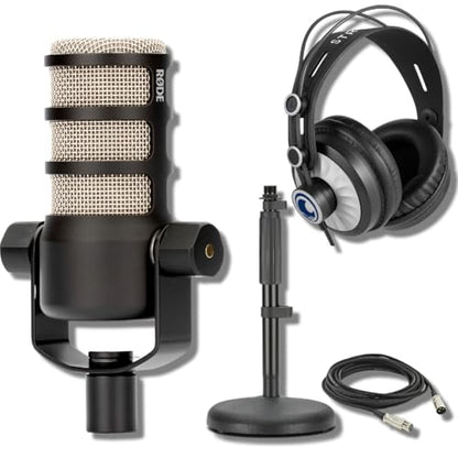 Rode PodMic Dynamic Podcast Microphone with Rode DS1 Desktop Mic Stand, Podcast Headphones, XLR Cable and StreamEye Polishing Cloth