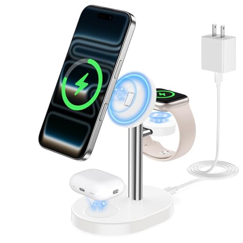 Mag-Safe Charger 3 in 1 Charging Station for iPhone Apple Watch AirPods - color: SilverWhite, size: 15W