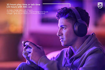 Philips PH805 Active Noise Canceling (ANC) Over Ear Wireless Bluetooth Performance Headphones w/ Hi-Res Audio, Comfort Fit and 30 hours of playtime (TAPH805BK) - style: ANC | 30 hrs batt