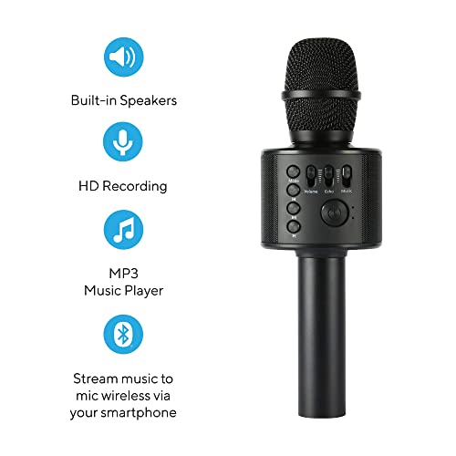 Wireless Bluetooth Karaoke Microphone with Built-in Speakers + HD Recording, Portable Handheld Mic | Black - style: Black