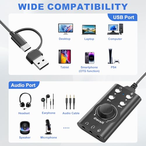 Facmogu Voice Changer with Multi Sound Effects, Portable USB 3.0/ Type-C to 3.5mm Jack Game Voice Changer, Virtual 7.1 Surround Sound Voice Disguiser Device for PS4/ PS5/ Windows、MacOS PC/Laptop/Phone