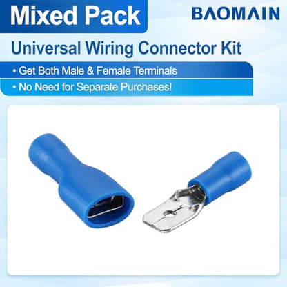 BAOMAIN 1/4" Fully Insulated Male and Female Spade Kit 16-14 AWG 200-Pack - size: Fully Insulated Female and Male
