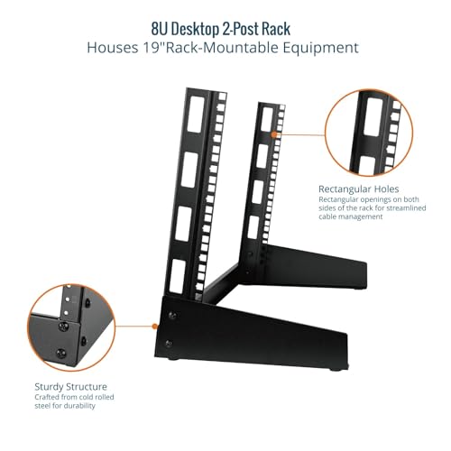Tecmojo 2 Post 8U Desktop Sever Rack Small Open Frame Rack for 19 inch AV/Data/Audio/Studio Equipment Free Standing Home/Office Rack,Tapped Hole, Black - size: 8U/Tapped Hole