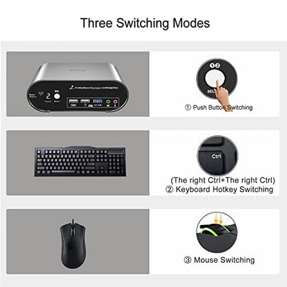 2 Computers 3 DP Monitors KVM Switch with Hotkey and Automatic Switching, 4K@144H USB 3.0 Triple Monitor with Audio Microphone, Aluminum, Digital Display HDR10 All Cables Included - style: 2 Computers 3 DP Monitors USB 3.0