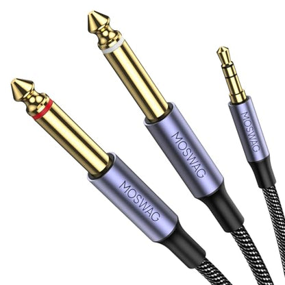 MOSWAG 3.5mm 1/8" TRS to 2 x 6.35mm 1/4" TS Mono Y Cable 16.4FT/5Meter Splitter Cable Compatible with Phone,iPod,Laptop,CD Players,Power Amplifier,Mixer,Home Stereo Systems - color: Nylon Braided, size: 16.4FT/5Meter
