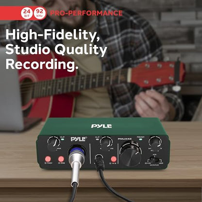Pyle USB Audio Interface for Recording Music, Podcasting, and Streaming – 2-IN/2-OUT, 24bit/192kHz, Low-Noise, High-Fidelity Studio Quality, USB Powered, Rugged Metal Chassis, 5.9" x 4" x 1.8" - style: Interface Pro