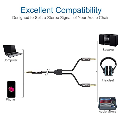 J&D Airplane Airline Flight Cable for Headphones, 3.5mm 1/8 inch TRS Male to Dual 3.5mm 1/8 inch TS Male Gold Plated Copper Shell Heavy Duty, 3 Feet - size: 3 Feet