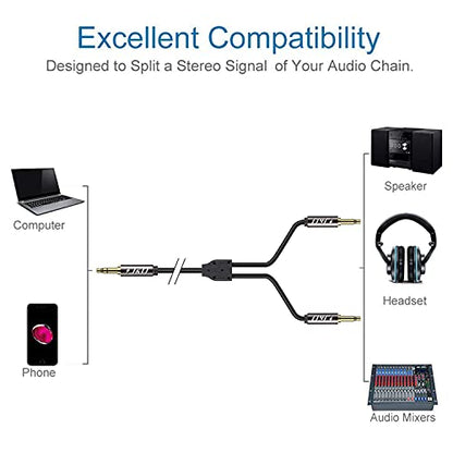 J&D Airplane Airline Flight Cable for Headphones, 3.5mm 1/8 inch TRS Male to Dual 3.5mm 1/8 inch TS Male Gold Plated Copper Shell Heavy Duty, 9 Feet - size: 9 Feet