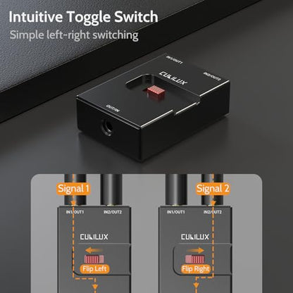 3.5mm Audio Selector, Bidirectional 2-In-1-Out or 1-In-2-Out 1/8-in TRS Headphone Switcher, Ultra-Compact Aluminum Case Passive Toggle A/B AUX Switch Box for PC