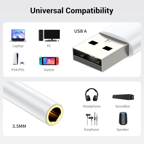 USB to Aux Adapter,USB to 3.5mm TRRS Female Headset for PS4/PS5 | USB to 3.5mm Jack Audio Adapter,USB to Audio Jack Adapter,for PS4/PS5/Headphone/Mac/Linux/Laptop/Desktops/Docking Station