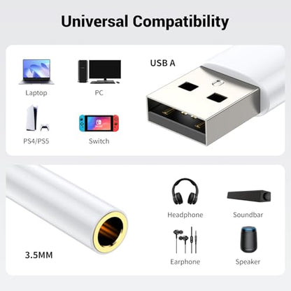 USB to Aux Adapter,USB to 3.5mm TRRS Female Headset for PS4/PS5 | USB to 3.5mm Jack Audio Adapter,USB to Audio Jack Adapter,for PS4/PS5/Headphone/Mac/Linux/Laptop/Desktops/Docking Station