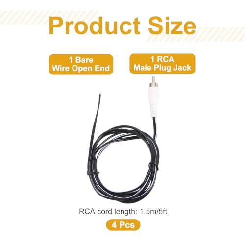 MECCANIXITY 4pcs 5ft RCA Audio Subwoofer Cable, 1 RCA Male Plug to Bare Wire Open End Audio Video Speaker Cable for Amplifier Home Theater, White
