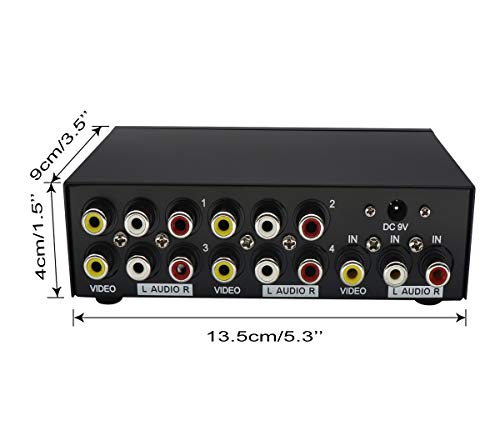 QiCheng&LYS Powered 4 Way 3 RCA Splitter Box 1 in 4 Out Composite Video Audio Distribution Duplicator with Power Adapter for Cable Box DVD DVR Analog TV Port (1 in 4 Out) - color: 1 In 4 Out