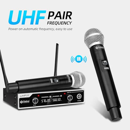D Debra Wireless Microphone System UHF UBR-102 with Cordless Handheld Lavalier Headset Mics, 260ft Range, Suitable for Church, Lectures, Karaoke, Weddings, DJ, and Bars(2 Handheld) - size: 2 Handheld