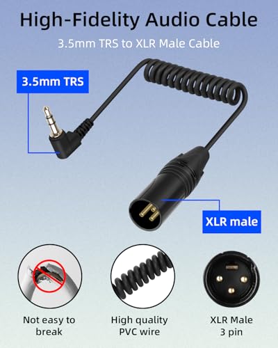 GELRHONR Right Angle 3.5mm to 3 pin XLR Male Coiled Cable 1.6FT, XLR to 1/8 Inch TRS Audio Microphone Cable(Male Black) - color: XLR Male Black