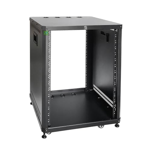 RIVECO 15U Network & Audio Rack with Feet & Wheels, Obtuse Angel Server Rack Cabinet, Rolling Studio Rack Case with Adjustable Depth Rails for 19" Stereo Recording & IT Equipment Mounting 1PCS - size: 15U
