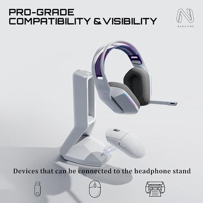 RGB Gaming Headset Stand， for Logitech G502/G502X Lightspeed Wireless Mouse Charging Dock, Compatible with DeathAdder v2 pro Mouse, Desktop Gamer's Accessories（Headset and Mouse not Included） (White) - color: White