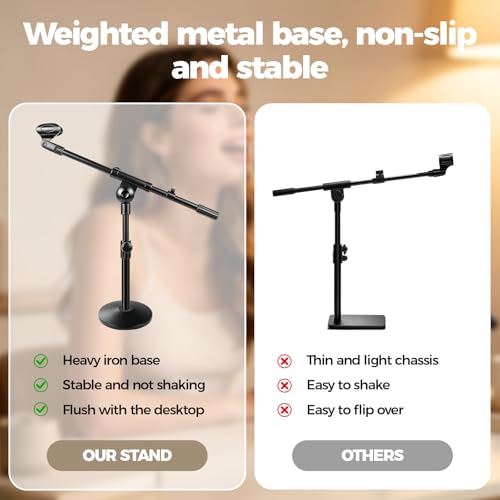 Microphone Stand Desk Adjustable Boom Arm Desktop Mic Stand Weighted Base