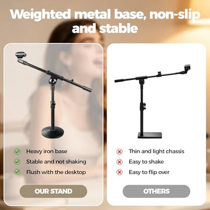 Microphone Stand Desk Adjustable Boom Arm Desktop Mic Stand Weighted Base