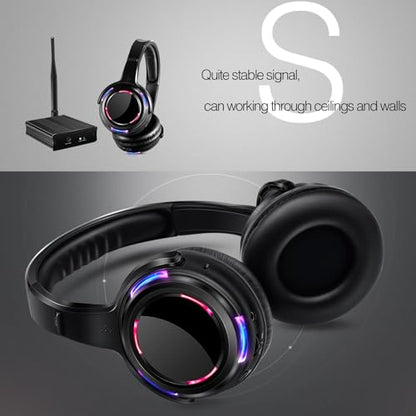 Professional Silent Disco LED Wireless Headphones and RF LED Silent Disco Earphones for iPod MP3 DJ Music Pary Club (2 led Headphone + 2 Transmitter) - color: 2 led headphone + 2 transmitter
