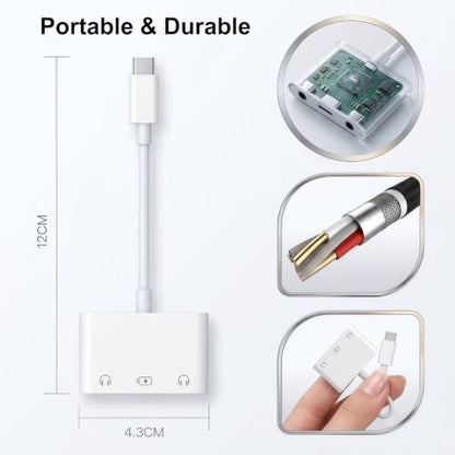 USB C Headphone Splitter, USB C to Dual 3.5mm Audio and Charging Adapter