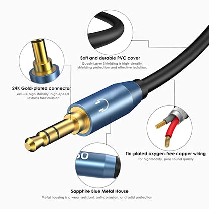 Headset Splitter Cable 3.5mm 2 Male to 1 Female Headphone Adapter | Premium PVC, Sapphire Blue, Metal Shell, Separate Microphone and Headphone Jack for Gaming Headset to PC - 12 inch / 30 CM - color: Blue