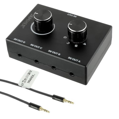 4 Ports 3.5mm Stereo Audio Switch Audio Switcher Passive Speaker Headphone Manual Selector Splitter Box Audio Sharing for CD Player LaptopHeadphone with 0.5M Audio Cable(1in-4out/4in-1out) - size: 4 Port