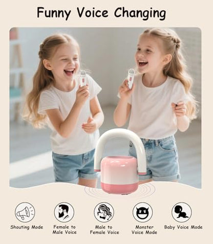 EWA Portable Mini Metal Karaoke Machine, Bluetooth Karaoke Speaker with 2 Wireless Microphones, Ideal Gifts for Girls Boys Family Home Party Birthday Christmas Toys Gifts-(Pink) - color: Pink