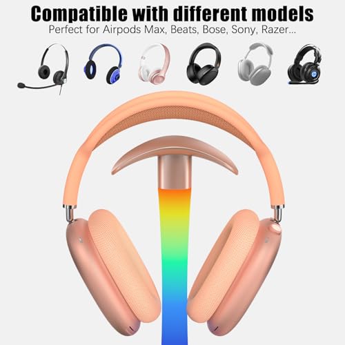 Headphone Stand with Wireless Charger,Gaming Headset stand with RGB Light Mode,For Airpod Max Stand Compatible with Airpod Pro/3/2,For iPhone 17/16/15/14/13/12/11,Gifts for Gamers & Music Lover (Gold) - color: Gold
