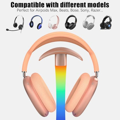 Headphone Stand with Wireless Charger,Gaming Headset stand with RGB Light Mode,For Airpod Max Stand Compatible with Airpod Pro/3/2,For iPhone 17/16/15/14/13/12/11,Gifts for Gamers & Music Lover (Gold) - color: Gold