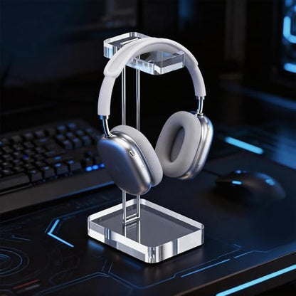 Headphone Stand Headset Holder for Desk, Solid Christal-Clear Acrylic with Silver Hardware Earphone Hanger for Gaming Room Office Accessories - color: Silver