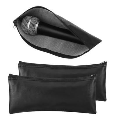 2 Pack Microphone Case, Microphone Bag Mic Case Black Zipper Pouch | PU Leather Zipper Storage Pouch for Wireless Travel Portable Shockproof Vocal Mic Protector Accessories 8.66 x 4.13 Inches - size: 8.66 x 4.13