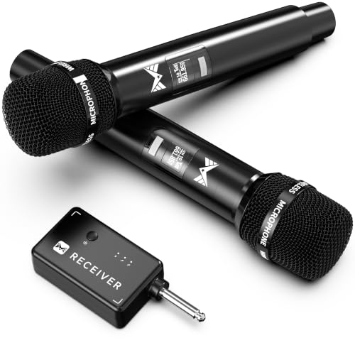 Wireless Microphones, Wireless Microphone with One-to-One Chip Connection, Less latency, 200FT Range, 40H Rechargeable Battery,Plug and Play, Ergonomic Design, Microphone for Singing, Speaker, Party