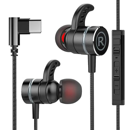 KASOTT USB C Headphone for Samsung Wired Earbuds Magnetic in-Ear Type C Earphone with Microphone Volume Control Deep Bass Stereo Noise Canceling for iPhone 17 Pro Max Air 16 16e 15 (Black, USB-C)
