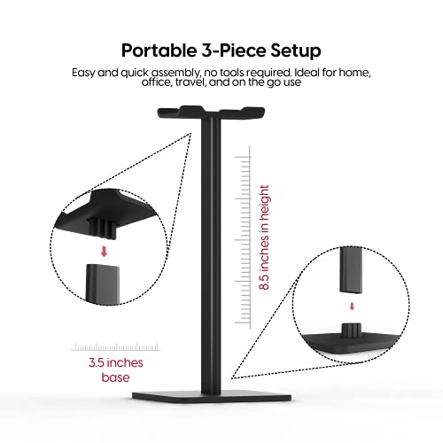 TalkWorks Headphone Stand Holder-Desktop Headset Stand Organizer and Tabletop Space Saver for Home, Office and Gaming Room - Sleek Design, Easy Assembly and Durable Non-Slip Base,Black