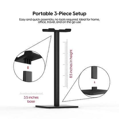 TalkWorks Headphone Stand Holder-Desktop Headset Stand Organizer and Tabletop Space Saver for Home, Office and Gaming Room - Sleek Design, Easy Assembly and Durable Non-Slip Base,Black