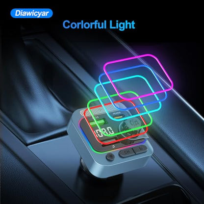 63W FM Transmitter Bluetooth Car Adapter, Wireless FM Bluetooth Transmitter | [PD 45W & QC3.0] Fast Charge, Deep Bass Player, Hands-Free Calling, Blue - color: Blue