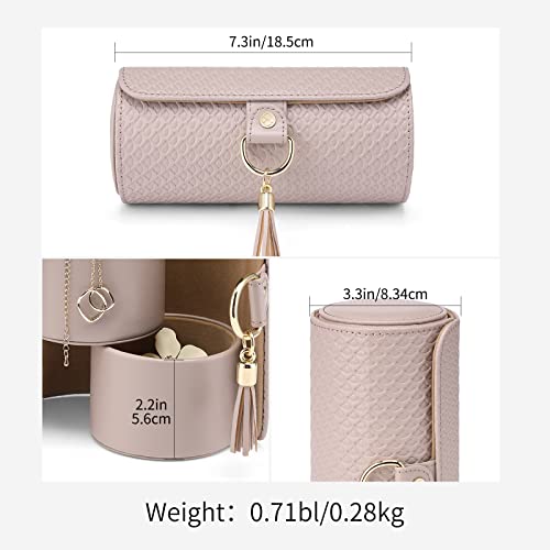 VLANDO Travel Jewelry Organizer, 3 Tier Roll Up Design, Hard Shell Storage | Stepped Sections Compartments Keep Jewelry Visible, Soft Lining Protect Pieces, Snap Closure, Travel Gift for Women Girl - color: Grey&Khaki