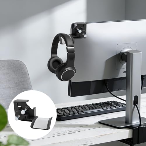 Monitor Stand for Headphones and Headsets, Headset Stand for Monitor, Stand for Headphones and Headsets (Premium-Grade Holder Saves Desk Space and Protects Headphones, Black)
