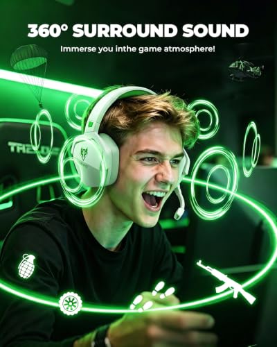 NUBWO Wireless Gaming Headset for Xbox Series X/S & Xbox One, 100Hr Battery Life, 3-in-1 Ultra-Low Latency 2.4GHz Dongle/Bluetooth 5.3/3.5mm Wired Gaming Headphones for PS5, PC - color: XBOX-White green