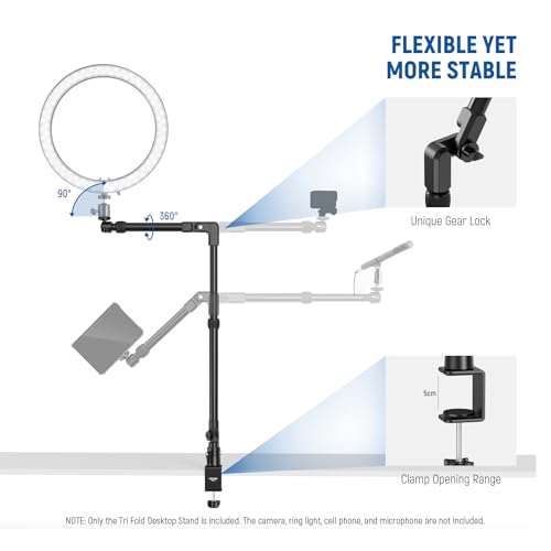 NEEWER 45.5" Overhead Camera Desk Stand, Aluminum 4 Section Magic Mic Boom Arm with C Clamp Mount Holder, for Webcam LED Light Microphone Streaming Zoom Video Recording, Max Load 4.41lb, DS023 - style: DS023
