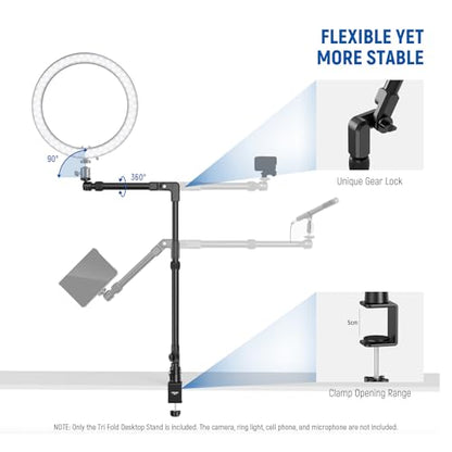 NEEWER 45.5" Overhead Camera Desk Stand, Aluminum 4 Section Magic Mic Boom Arm with C Clamp Mount Holder, for Webcam LED Light Microphone Streaming Zoom Video Recording, Max Load 4.41lb, DS023 - style: DS023