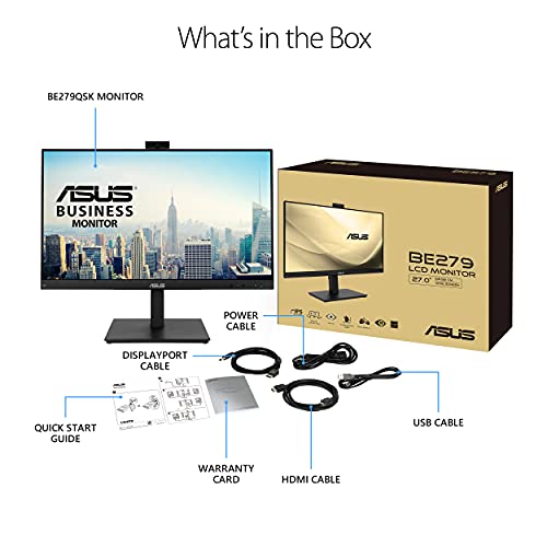 ASUS BE279QSK 27 Inch 1080P FHD Computer Monitor, Webcam, HDMI, DisplayPort - size: 27 Inch, style: Webcam Height Adjustable