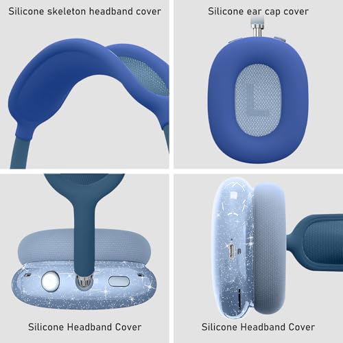 for AirPods Max case Cover,Anti-Scratch Ear Pad Case Cover/Ear Cups Cover/Headband Cover for AirPods Max. Clear Soft TPU and Silicone,Skin Scratch Proof. - color: 3PC-Glitter Blue