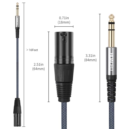1/4 TRS to 3Pin XLR Male Auido Cable,6.35mm TRS to XLR 3pin Male Braid Quarter inch Balanced Cable for Mixer Power Amplifier-2Pack 16FT - color: 1/4 TRS To XLR M, size: 16feet(2pack)