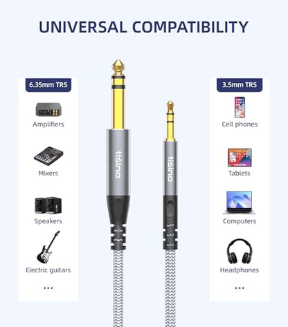 Tisino 1/8 to 1/4 Stereo Cable, 3.5mm to 1/4 Adapter Aux Cord, 10 FT | 3.5mm to 1/4" TRS Aux Cord for Guitar, Keyboard, Laptop, Speaker, Amp, Gold-Plated Shielded Stereo Cable - size: 3m/10ft