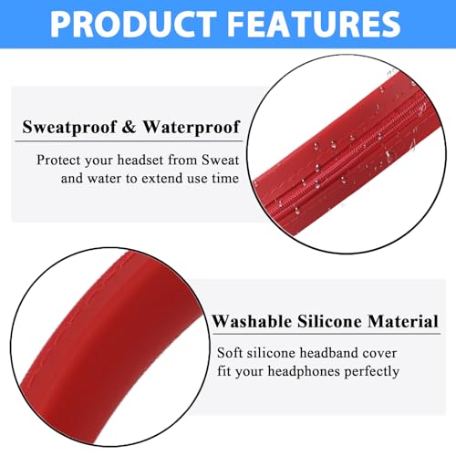Adhiper Silicone Sweat Headband Cover for Beats Studio Pro & Studio 3 Headphones, Silicone Cover Headphone Cover Accessories for Beats Studio Pro, Studio 3 Headband, Washable & Sweatproof - Red - color: Red