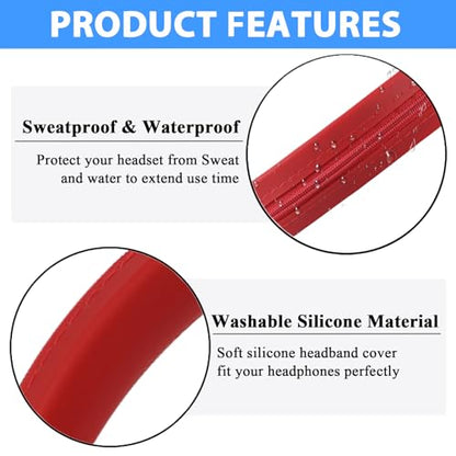 Adhiper Silicone Sweat Headband Cover for Beats Studio Pro & Studio 3 Headphones, Silicone Cover Headphone Cover Accessories for Beats Studio Pro, Studio 3 Headband, Washable & Sweatproof - Red - color: Red