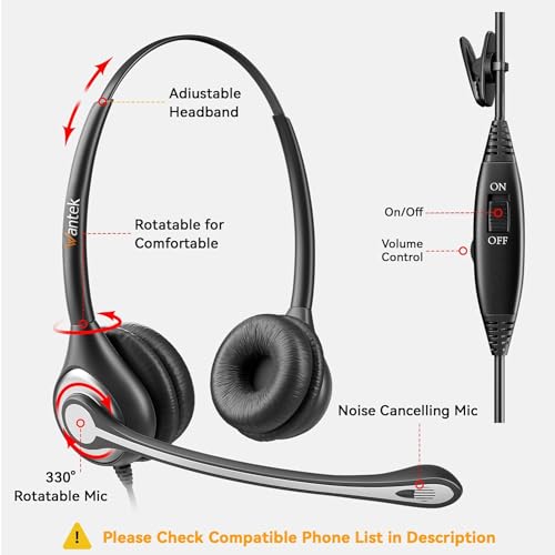 Wantek Phone Headset with Microphone Noise Cancelling,Telephone Headset 2.5mm Jack Compatible with Panasonic AT&T Uniden Cisco Linksys Grandstream Vtech Polycom Cordless Office Phones - size: 602-2.5mm
